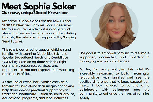 Meet Sophie Saker our New Learning Disability and SEND Children and Family Social Prescriber