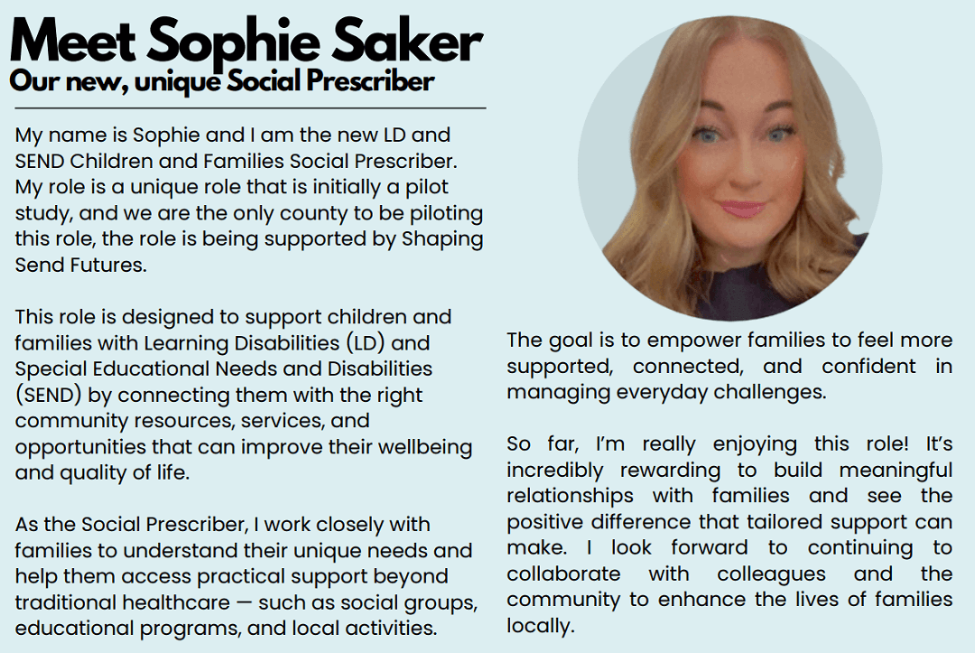 Meet Sophie Saker our New Learning Disability and SEND Children and Family Social Prescriber